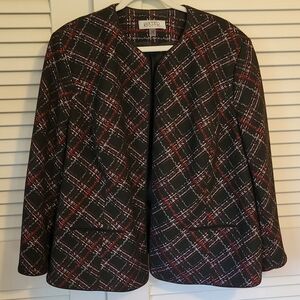 Kasper Women's Jacket Black w/ Red Maroon White Accents. Empire Collar Size 20W